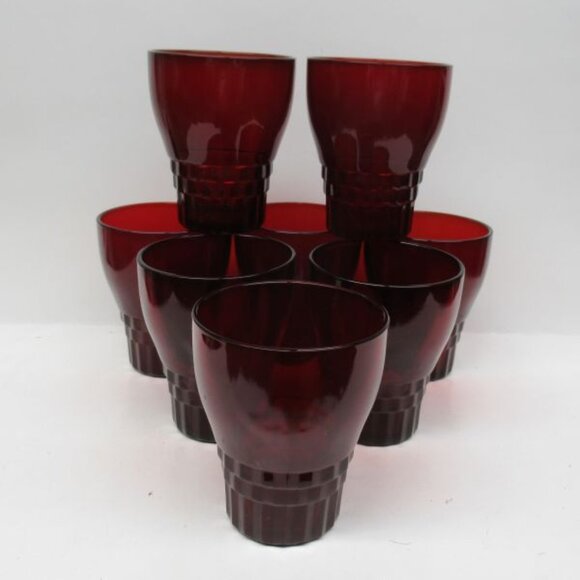 8 - Anchor Hocking Glass Royal Ruby Red GEORGIAN 4 Inch Flat Water Tumblers - Picture 2 of 6
